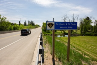 O.P.P. sign, Cst. Charles W. St. Charles Memorial Bridge