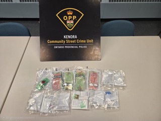 Canadian currency, including $20 and $50 bills, in plastic baggies.