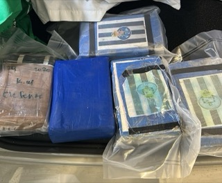 Blue fabric, striped fabric, plastic wrap