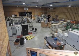 Printing machinery in a large industrial space